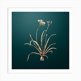 Gold Botanical Allium Fragrans on Dark Teal n.1069 Art Print