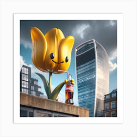 Tulip Drinking Cola On A Skyscraper Art Print