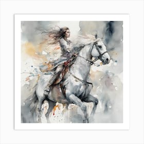 Woman Riding A Horse #5 Art Print Art Print