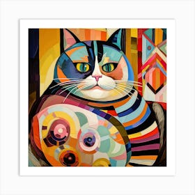 Funny Fat Cat In The Style Of Picasso2 Art Print