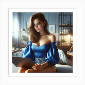 Sexy Girl With Laptop Art Print