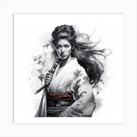 Samurai Girl drawing 2 Art Print