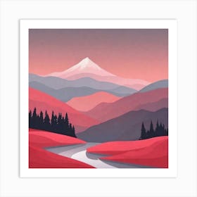 Misty mountains background in red tone 74 Art Print