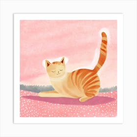 Cat On Pink Background Art Print