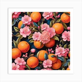 Oranges And Flowers Art Print