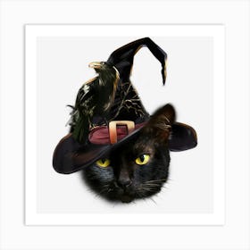 Halloween Black Cat Witchy Witch Hat Scary Halloween Cat Art Print