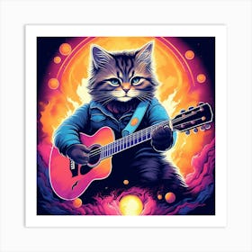 Cat Playing Guitar 2 Art Print