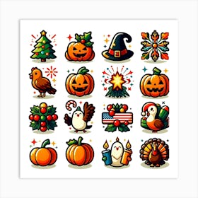 Thanksgiving Icon Set Art Print