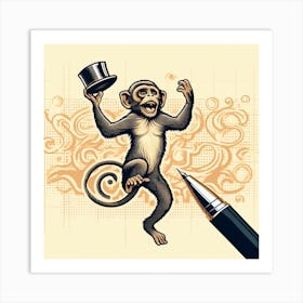 Monkey In Top Hat 2 Art Print