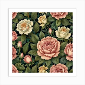 Roses Seamless Pattern Art Print