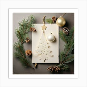 Firefly Minimalistic Christmas Card With Ornaments And Pine Branches 73846 Art Print