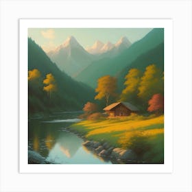 Cabin By The River Art Print