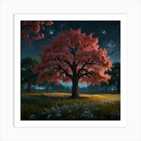 Tree At Night Art Print