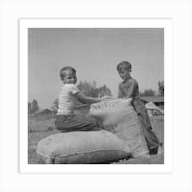 Untitled Photo, Possibly Related To Merced County, California, Farm Boys With Sacks Of Seed Peanuts By Russell Art Print