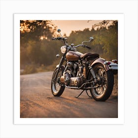 Sunset On A Motorcycle Art Print