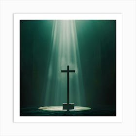 Cross With Beams Of Light Art Print