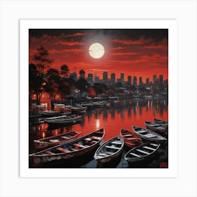 Boats At Night 2 Art Print