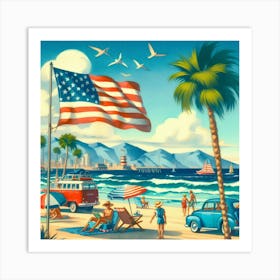 American Flag At The Beach Art Print