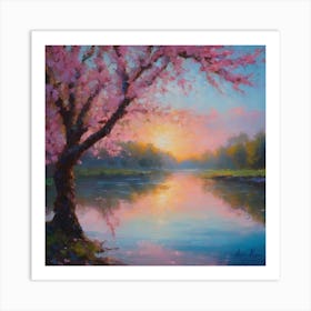 Cherry Blossoms at sunset Art Print