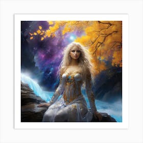 Luis Royo Beautiful Woman With Long Yellow and White Hair Fantasy Art Print