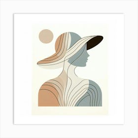 Woman With Hat In Summer - Creative Minimal Illustration Art Print