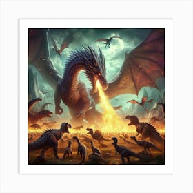 Dinosaurs On Fire Art Print