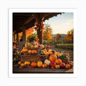 An Organic Farm During A Jubilant Fall Festival Apple And Pumpkin Decorations Adorn The Table A Co (1) Art Print