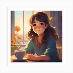 Girl With A Cup Of Coffee Art Print