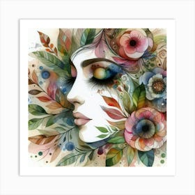 Woman'S Face With Flowers 1 Art Print