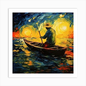 Fisherman In A Boat Art Print