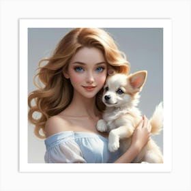 Girl Holding A Dog Art Print