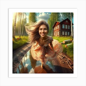 Beautiful Girl In The Forest Art Print