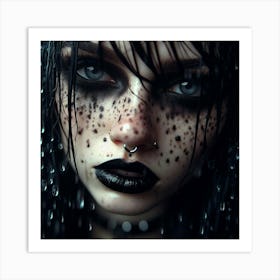 Gothic Girl In Rain 1 Art Print
