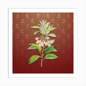 Vintage Chinese New Year Flower Botanical on Falu Red Pattern n.0852 Art Print