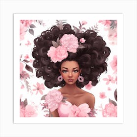 Afro Girl With Flowers Art Print