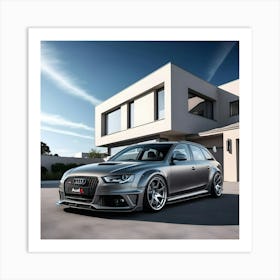 Image Of A Sleek Grey Audi RS4 In-front Of A Beautiful Modern House 1 Art Print