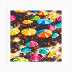 Pina Colada Beach Bar Under Colorful Umbrellas Art Print