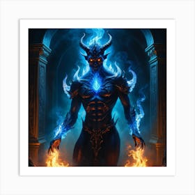 Demon in blue fire Art Print