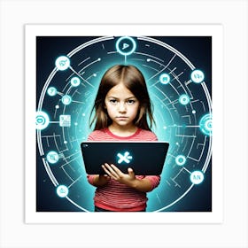 Young Girl Using A Tablet Computer 1 Art Print