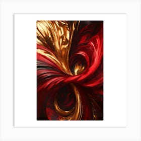 Abstract Red Gold Swirl Art Print