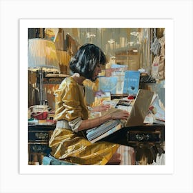 Girl Working At A Desk Art Print