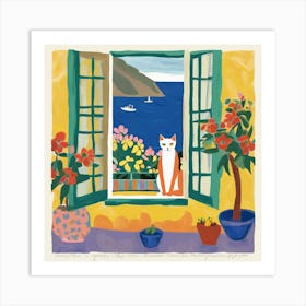 Open Window With Cat Matisse Style Amalfi Coast 18 Art Print