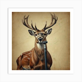 Deer With A Stick Art Print