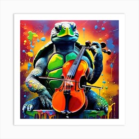 Turtle Playing Violin 1 Art Print