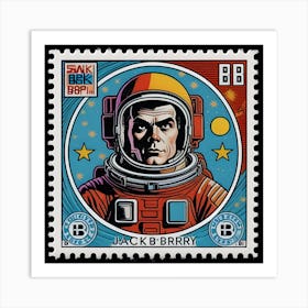 Sci Fi Fantasy Space Man Retro On Stamp Art Print