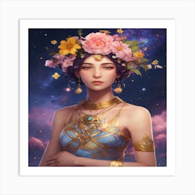 Chinese Girl With Flowers Art Print