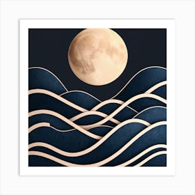 Moon And Waves 1 Art Print