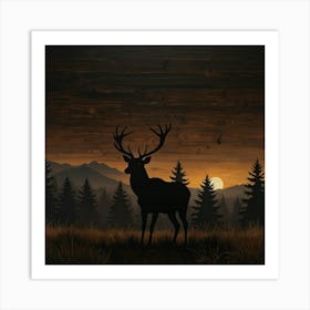 Deer Silhouette At Sunset Art Print