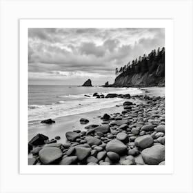 Black And White Rocky Beach Art Print