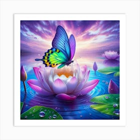 Butterly around flowers 2 Art Print